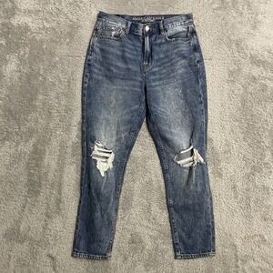 American Eagle Mom Jean Womens Size 4 Short Blue Denim Distressed Acid Wash Pant